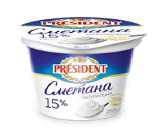 Сметана ТМ PRESIDENT 15% (Стакан 0,180 кг)